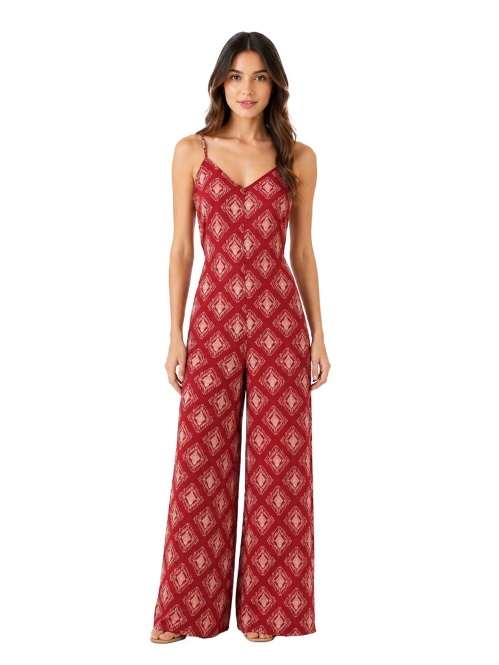Zara Boho Cotton Wide Leg Jumpsuit XS Red Resort Vacation Festival Chic